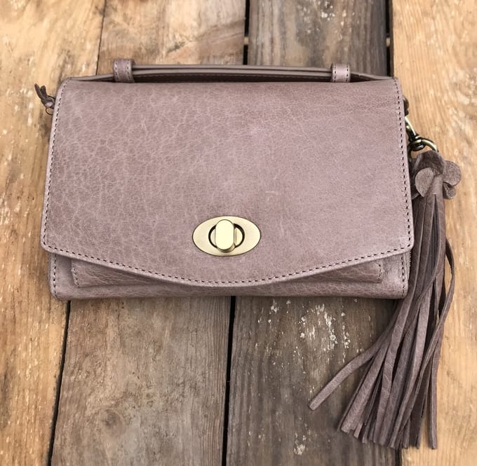Bag2Bag Leren Schoudertasje Dames Napels Taupe/Grijs