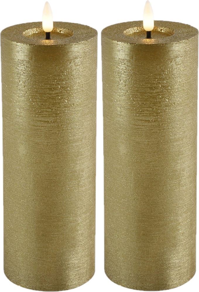 Countryfield Lyon LED kaarsen/stompkaarsen - 2x - goud - D7,5 x H20 cm - timer