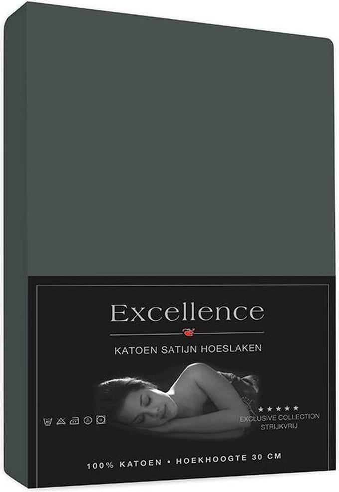 Hoeslaken Katoen Satijn - 100x200 +30 cm - Antraciet