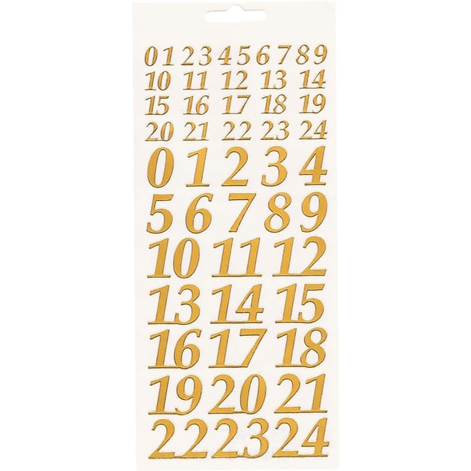 Advent Numbers" reliëfsticker - Goud