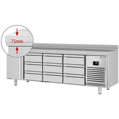 GGM Gastro Koelwerkbank PREMIUM PLUS - 2452x600mm - 510 liter - met 1 deur - met 9 lades - met opstand zilver
