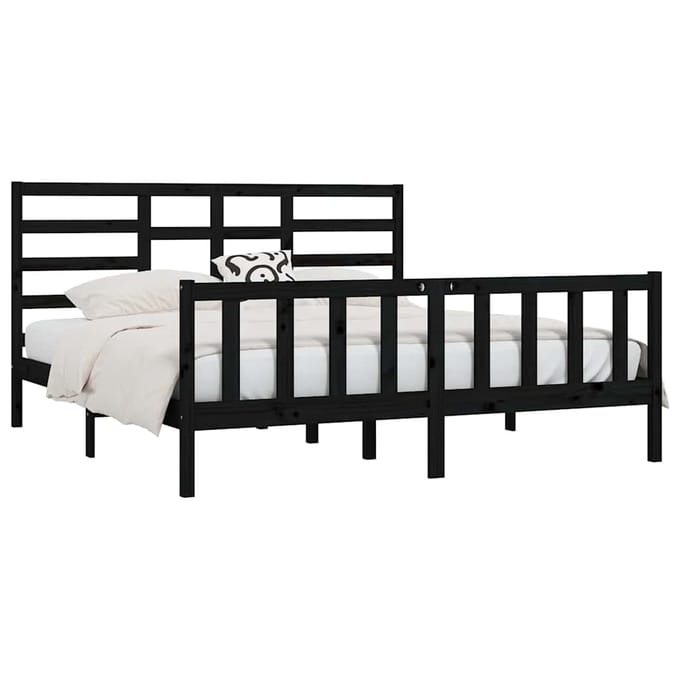 vidaXL - Bedframe - massief - grenenhout - zwart - 200x200 - cm