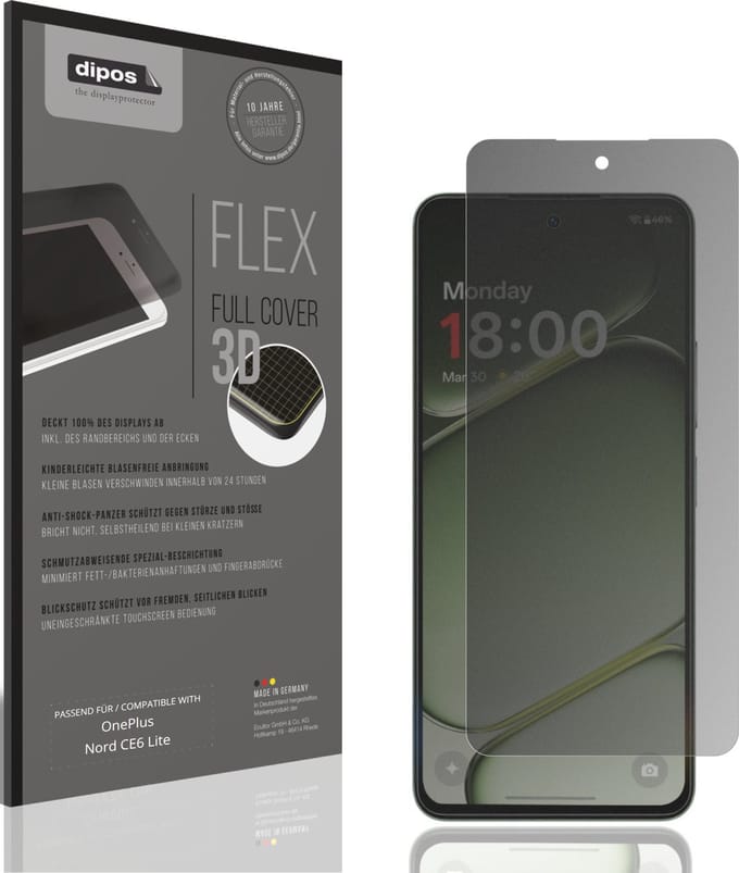 dipos FLEX – Matte Privacy Screenprotector geschikt voor OnePlus Nord CE6 Lite | Volledige Schermbescherming | Case-Friendly
