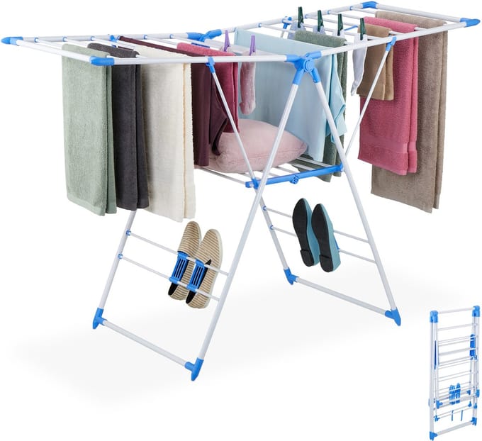 wasrek inklapbaar - 99x155x61cm - 4 houders voor schoenen - staand