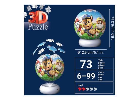 Ravensburger Paw Patrol 3D Puzzle Nachtlampje 72 Stukjes | Verlichte Puzzelbal | Kinderkamer Lamp vanaf 6 Jaar