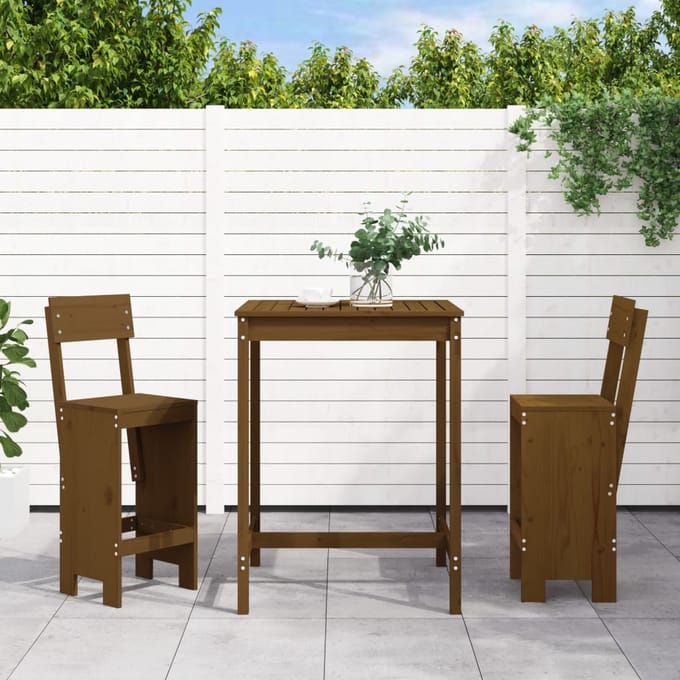 vidaXL - 3-delige - Tuinbarset - massief - grenenhout - honingbruin