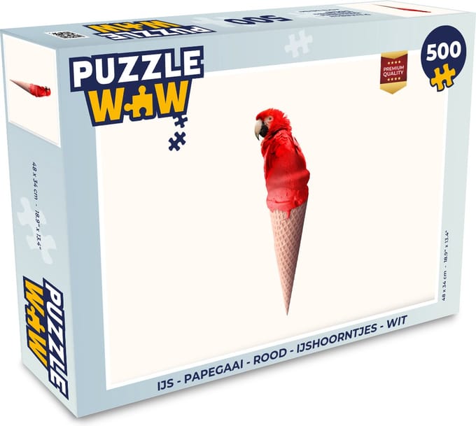 Puzzel IJs - Papegaai - Rood - IJshoorntjes - Wit - Legpuzzel - Puzzel 500 stukjes