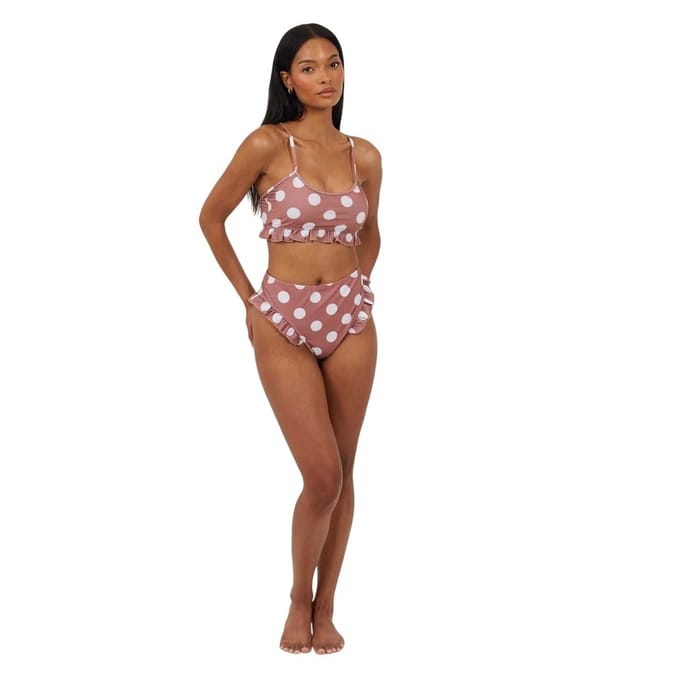 Brave Soul Dames/Dames Polka Dot Hoge Taille Tweedelig Badpak (Bruin/wit)