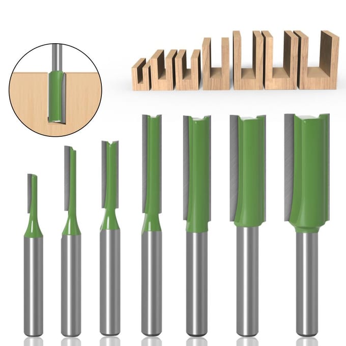 7PCS Router Bits Set 6mm Schacht 3 4 5 6 8 10 12mm Bladdiameter Dubbele Fluit Rechte Bit voor 6mm groen