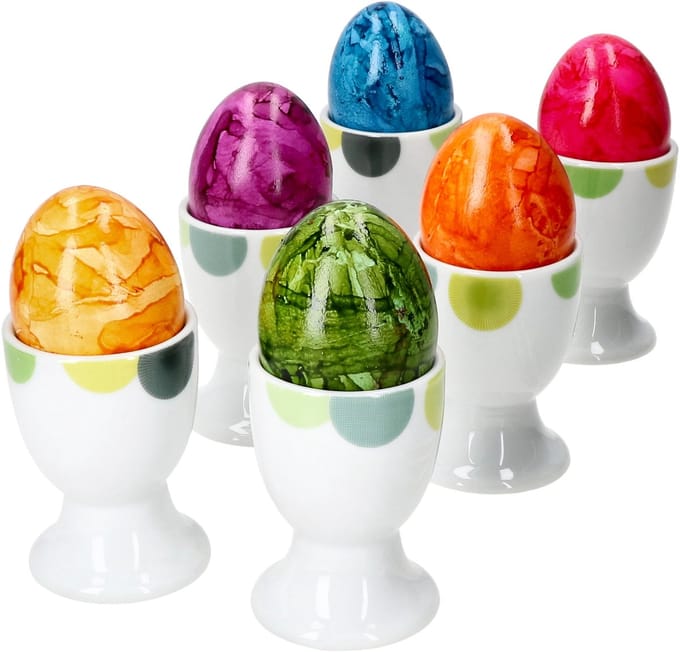 Set van 6 Rondo eierdopjes 6 personen groene retro cirkels - 6 x eierdopjes