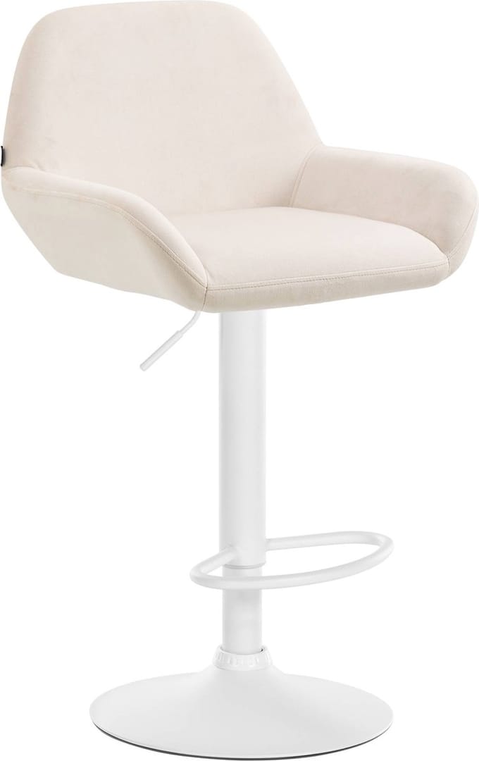 CLP Braga Barkruk - Met rugleuning - Verstelbaar - Fluweel - Velvet - creme wit