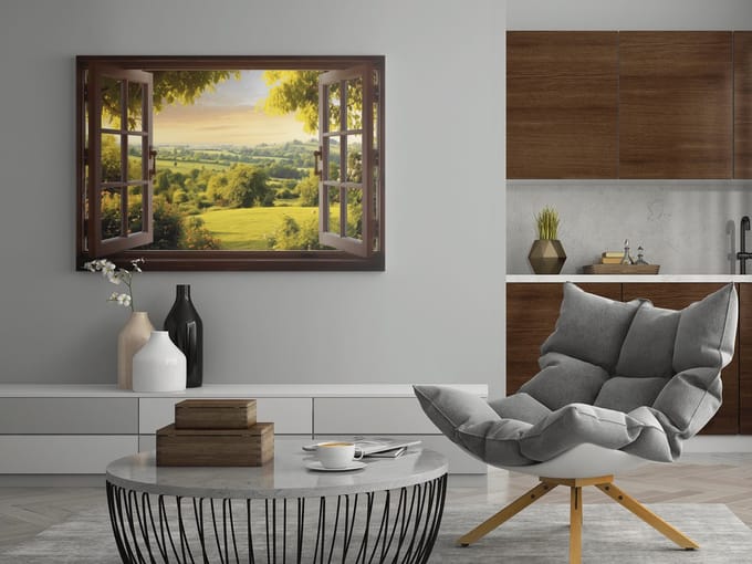 Canvas Schilderij - Landschappen - Ram me Uitzicht - 90x60x2 cm