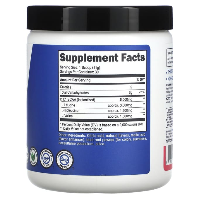 Nutricost, Performance Athlétique, BCAA, Limonade Framboise, 11.8 oz (330 g)