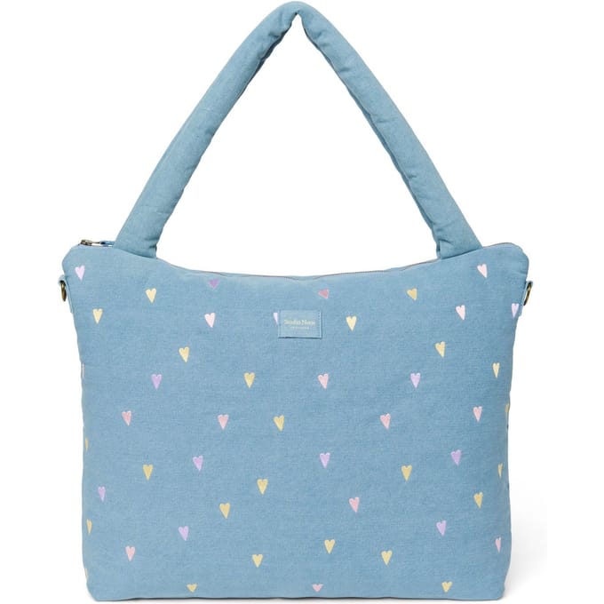 Studio Noos denim diaper bag light blue hearts