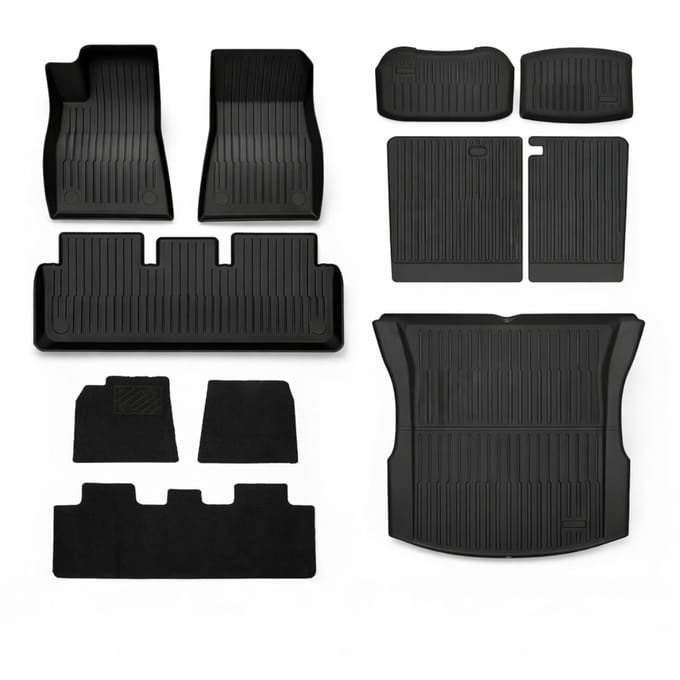 Automatten Tesla Model 3 Highland Rubber Ecoline – Compleet + Velours Interieurmatten - Interieur Accessoires