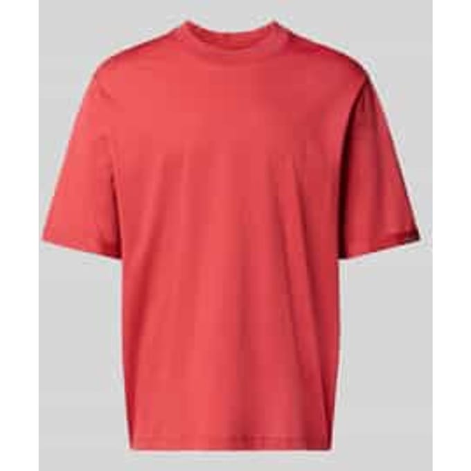 T-shirt met geribde ronde hals