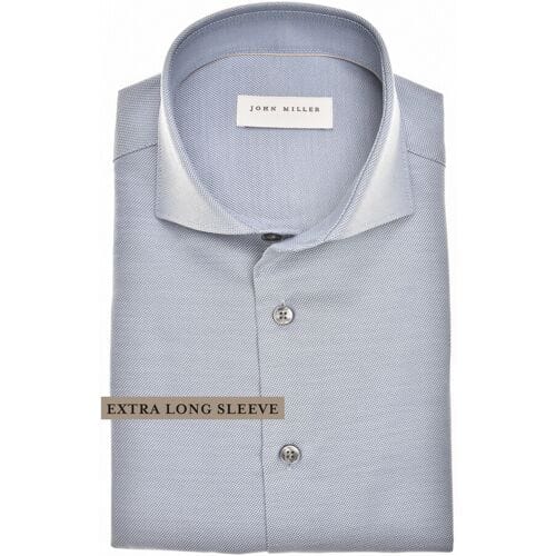 John Miller Overhemd Extra Long Sleeve 7 Texture Pattern Cotton Non-Iron Mouwlengte 7 Midden Blauw / male