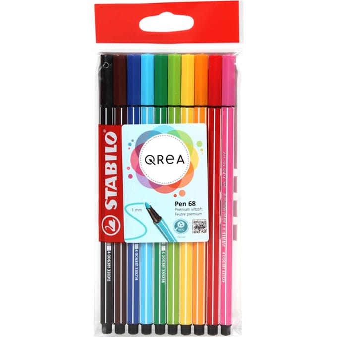 Viltstift STABILO Pen 68/10 Qrea Edition medium assorti 10 stuks