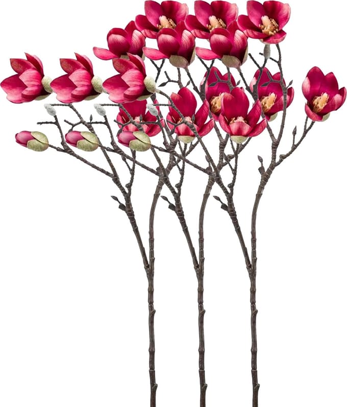 Emerald Kunstbloem Magnolia tak - 3x - 65 cm - dieproze - Kunst zijdebloemen