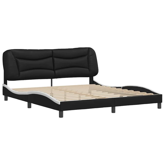 vidaXL - Bedframe - zonder - matras - "Hvar" - kunstleer - zwart - en - wit - 180x200 - cm