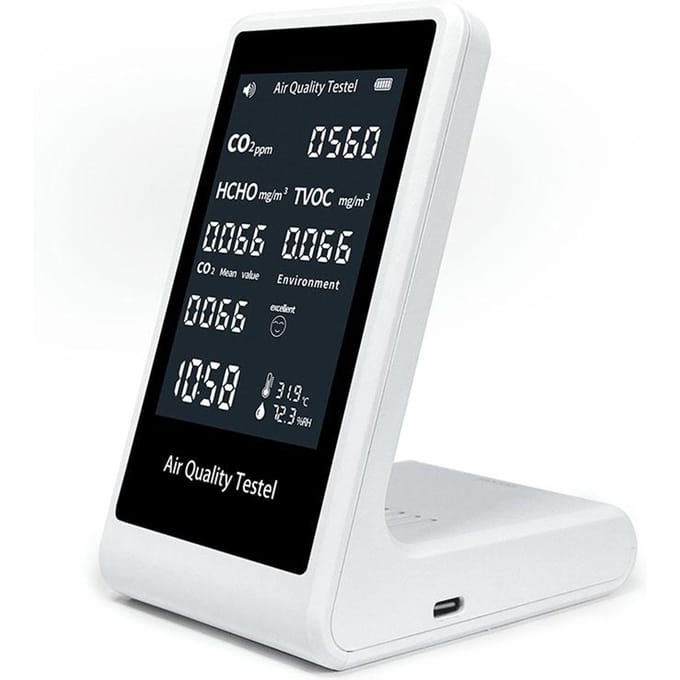 Draagbare CO2-detector voor binnen Multifunctionele thermohygrometer Digitale luchtdetector voor thuis Intelligent zwart witte kleur
