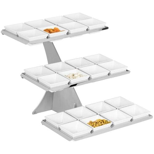 GGM Gastro Etagerie / Buffetständer - Chrom - inkl. 24 Melaminschalen - eckig Zilver / Wit