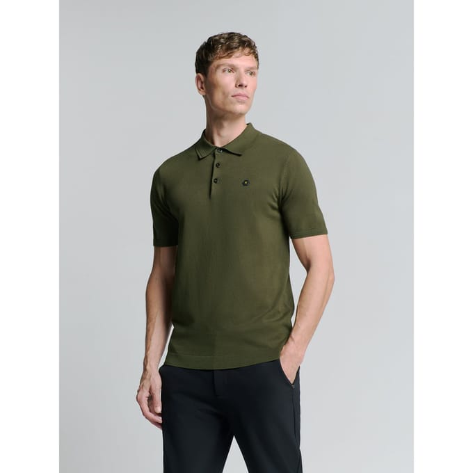No Excess Pullover Short Sleeve Polo Button Solid Dark Moss  M