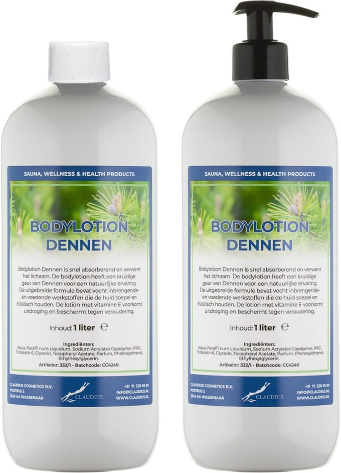 Bodylotion Dennen 1 Liter - met gratis pomp - set van 2 stuks