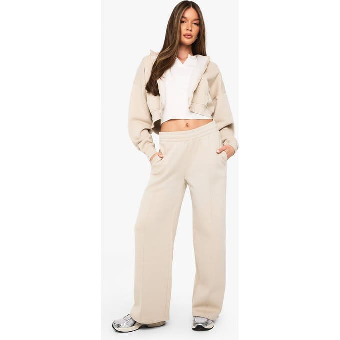 boohoo Dames Pintuck-detail jogger met rechte pijp | Steen | Maat: Medium