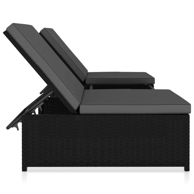 vidaXL - Tuinstoelen - 2 - st - verstelbaar - met - tafel - poly - rattan - zwart