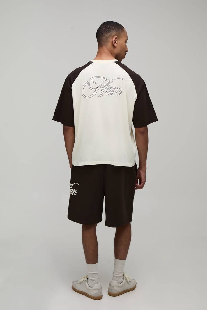 Oversized Boxy Raglan T-shirt & Baggy Short Set | Chocolate | Size Medium