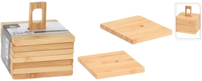 Excellent Houseware - Onderzetters voor glazen - 6st - bamboo - 9x9 cm