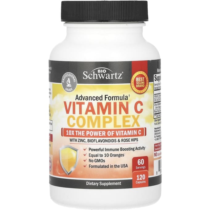 BioSchwartz, met vitamine C-complex, zink, bioflavonoïden en rozenbottels, 120 capsules