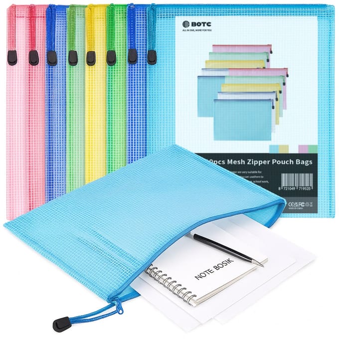 BOTC Documentenmappen met Ritssluiting - 10 Stuks A4 Opbergmappen - Waterbestendige Documentenmap voor Papier, Kantoor & School