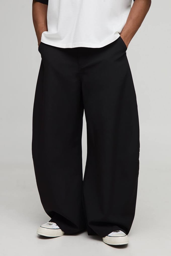 Wijde pasvorm Balloon Twill Broek met Klinkerdetails | Black | Size Medium