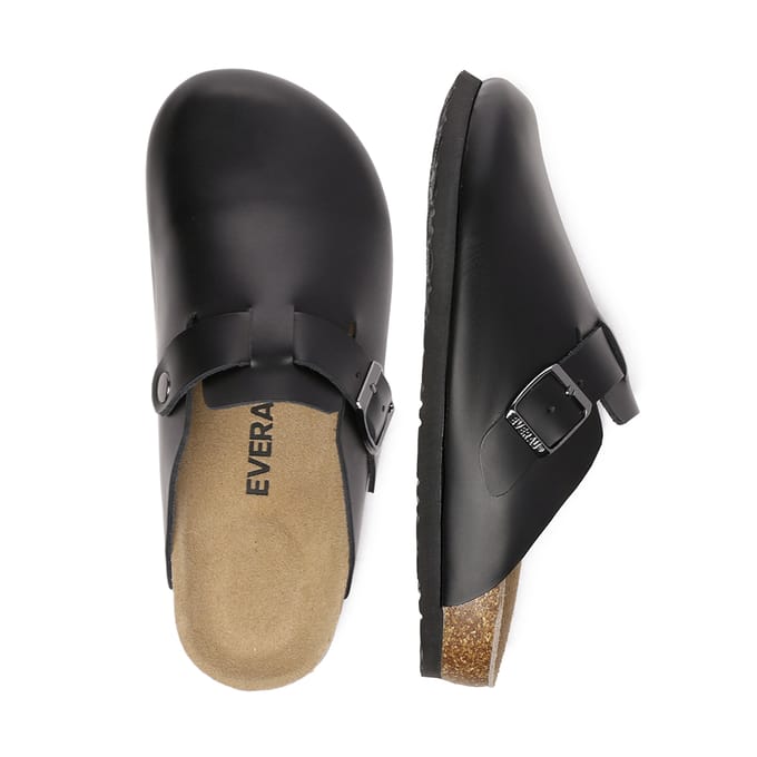 EVER AU Heren Hardhead Leren Comfort Klomp Sandalen - Zwart Leer