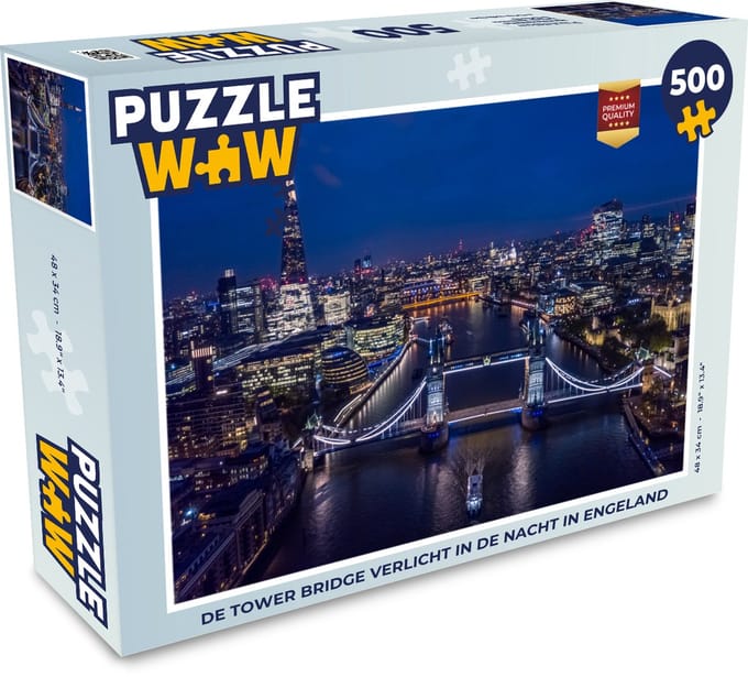 Puzzel De Tower Bridge verlicht in de nacht in Engeland - Legpuzzel - Puzzel 500 stukjes