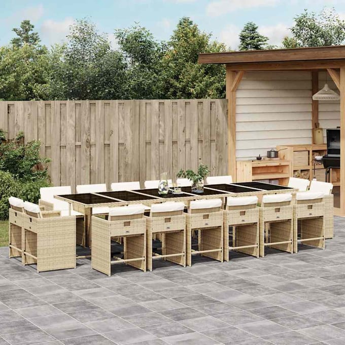 vidaXL - 17-delige - Tuinset - met - kussens - poly - rattan - beige