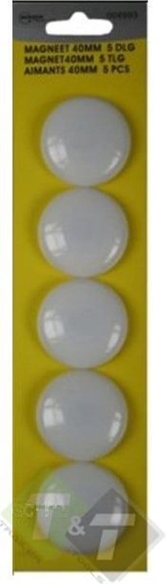 Magneet rond wit, 40mm, Magneten, 5 delig, Benson
