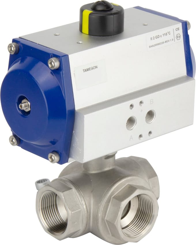 G2'' 3-Weg T-boring RVS Pneumatische Kogelkraan Dubbelwerkend - BL3SA - BL3SAT-200-PD-012