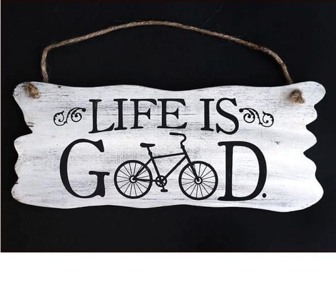 bordje hangend 12x30cm life is good antique white