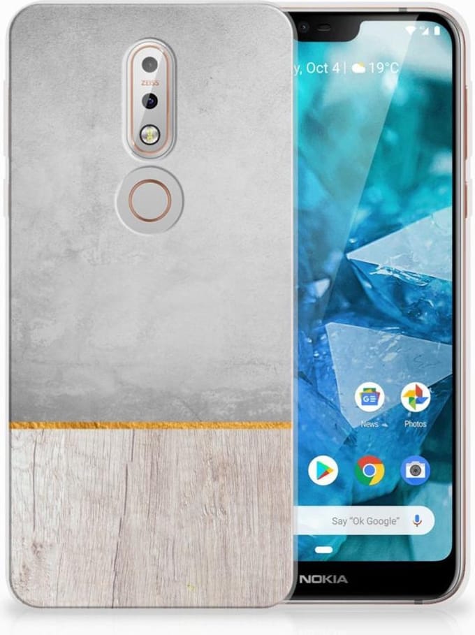 Nokia 7.1 Bumper Hoesje Wood Concrete