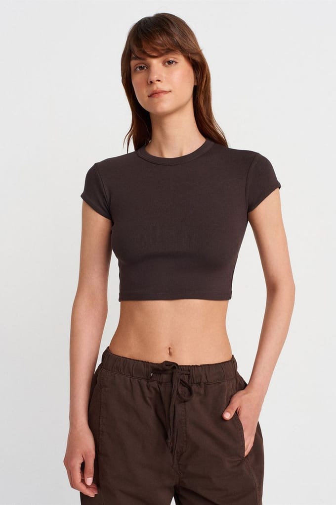 Dames Slim Fit Crop Crew Neck T-Shirt