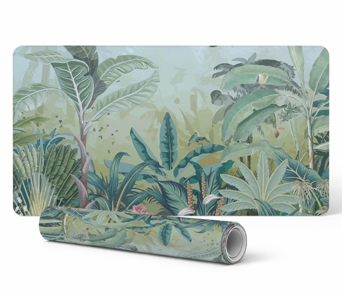 Bureauonderlegger met tropisch junglemotief voor grafisch ontwerpers en kunstenaars, 90x45 cm