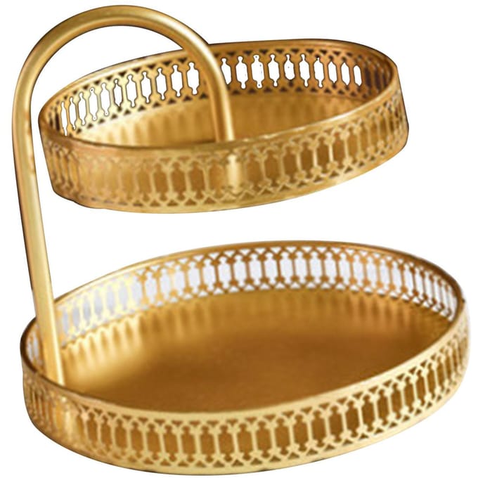 Plateau à pâtisserie double couche décoratif cuivre doré pour biscuits, dessert, présentation pour mariage Vertical striped fruit plate beige