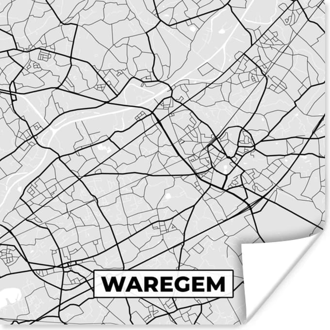 Poster Plattegrond – Waregem – Zwart Wit – Stadskaart - Kaart - 75x75 cm