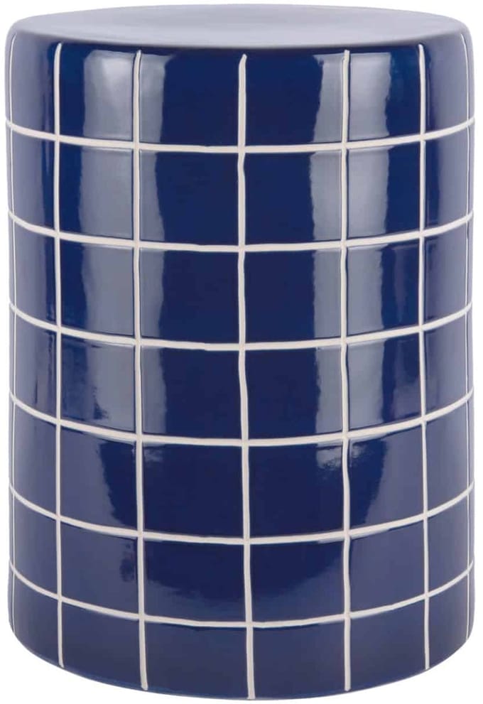 Leitmotiv Bijzettafel Retro Tiles High - Kobaltblauw - Ø33cm - Modern