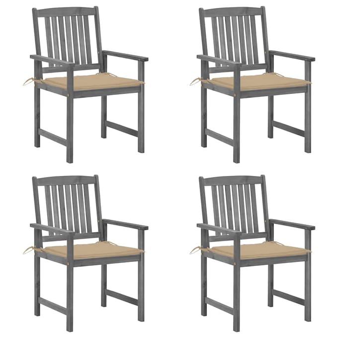 vidaXL - Tuinstoelen - 4 - st - met - kussens - massief - acaciahout - grijs
