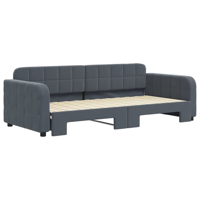 vidaXL - Slaapbank - met - onderschuifbed - 90x200 - cm - fluweel - donkergrijs