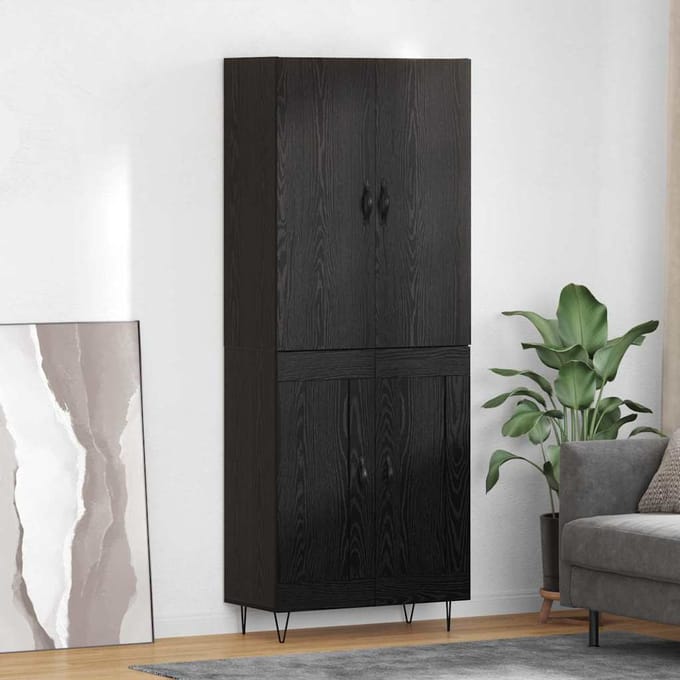 vidaXL - Highboard - 2 - st - Zwart - Eiken - 69,5 - x - 34 - x - 180 - cm - Bewerkt - hout